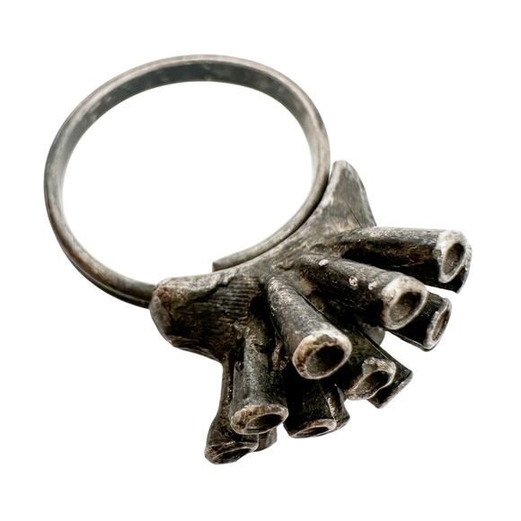Brutalist Biomorphic Upcycled Ring Tentacle Sea Anemone Ring Size 6 Adjustable - Picture 1 of 13